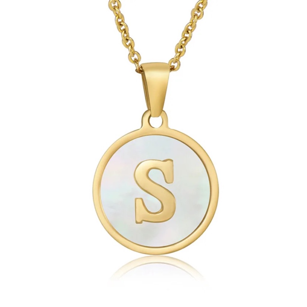 Letter “S” Initial Pendant 18k Gold Plated Real Mother Pearl A, B, C, D,